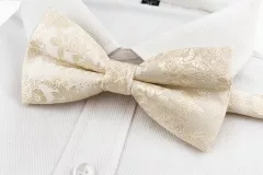 Motýlek s květinovým vzorem – Krémový Champagne: Elegantní pánský motýlek v dárkové krabičce